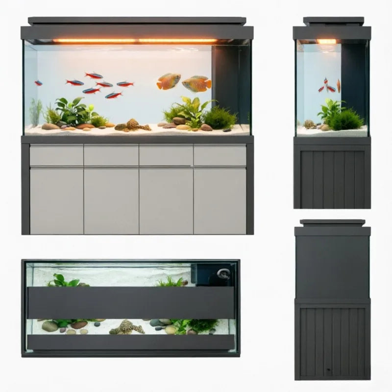 All-in-One AquariumLuxurious Rectangular Saltwater Fish Tank Aquarium With Aluminum Frame And Cabinet. Environmentally Friendly.