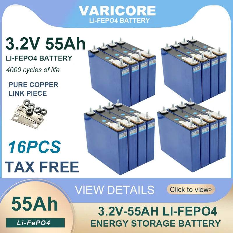 16pcs 3.2v 102Ah 105Ah 100ah Lifepo4 Grade A Battery Lithium Iron Phosphate for 12v Campers Golf Cart Off-Road Solar Wind Yacht