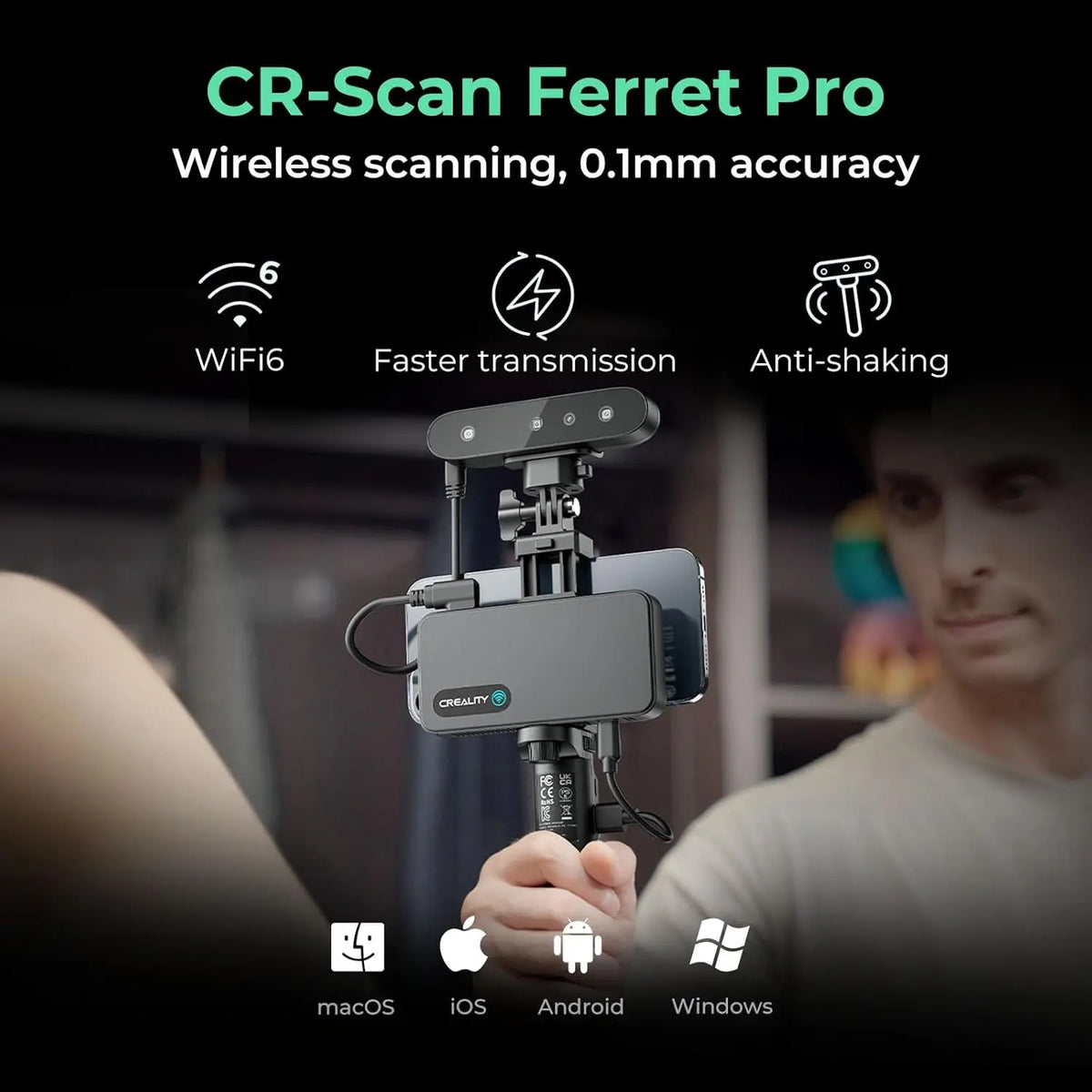 Creality CR-Scan Ferret Pro 3D Scanner Portable Handheld Anti-shake Tracking 0.1mm Accuracy Wireless WiFi Scanning for iOS Andro