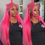 13x6 Purple Lace Front Human Hair Wig Brazilian 613 Blonde Pink Grey