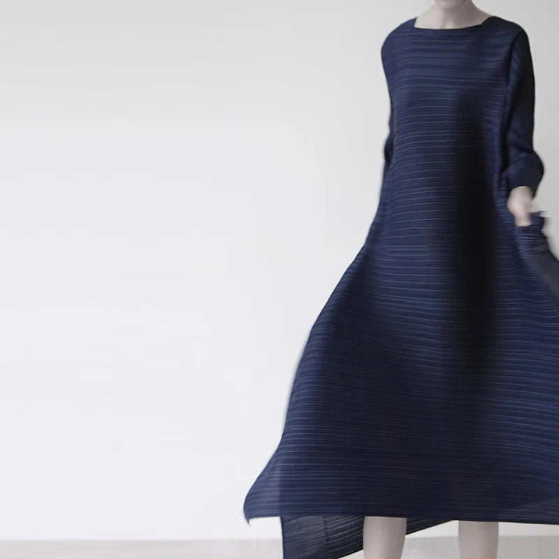 Miyake Pleated Original Design Large Size Dress Women's Spring Summer New Korean Style Causal Long Loose Clothes