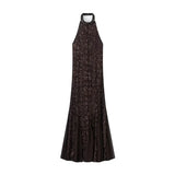 Nlzgmsj 2026 Spring Sexy sequin decoration Long Dresses for Women Backless Hanging neck collar Dress Elegant Evening Party Dress