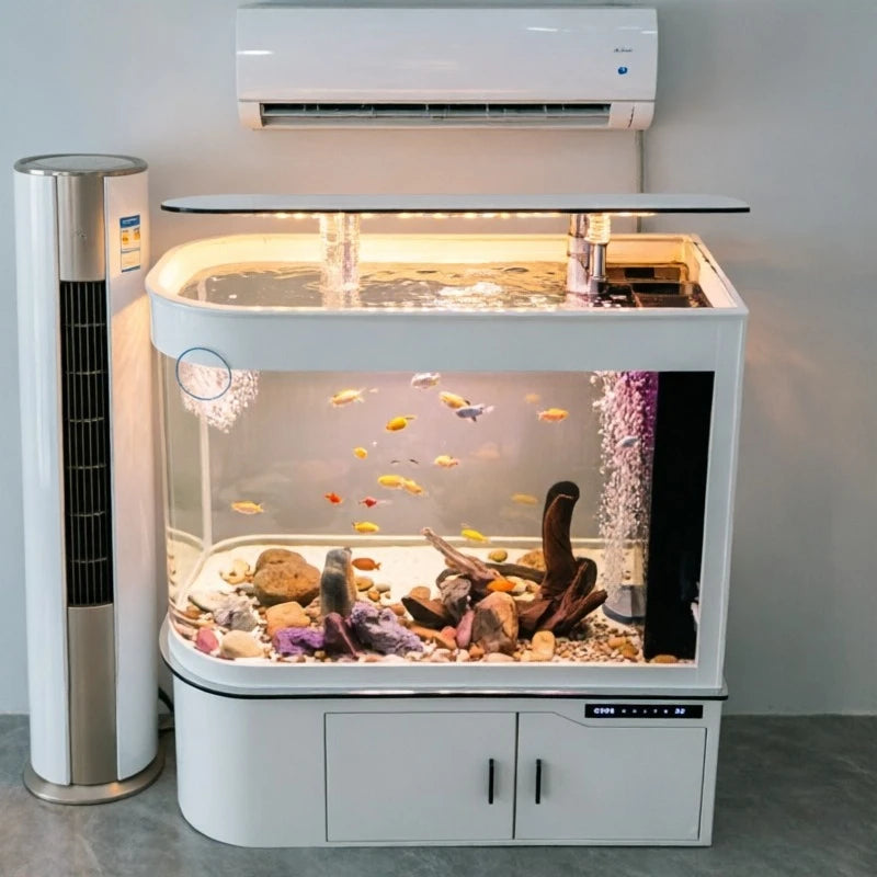 All-in-One AquariumNew Bullet Glass Luxury Fish Tank 600L Smart Ultra Quiet Eco-Friendly Easy To Clean Living Room Aquarium Dry/