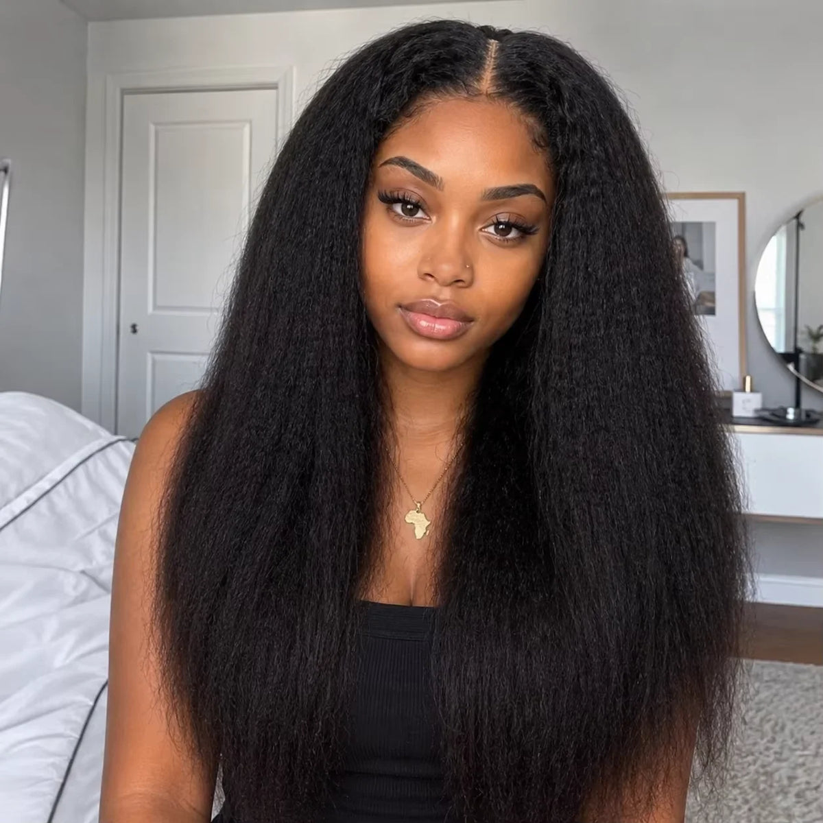 30 32 Inch Long Kinky Straight Drawstring U Part Wigs Human Hair Wigs V Part Yaki Straight Wigs For Women Daily Use Full Machine Made Wigs