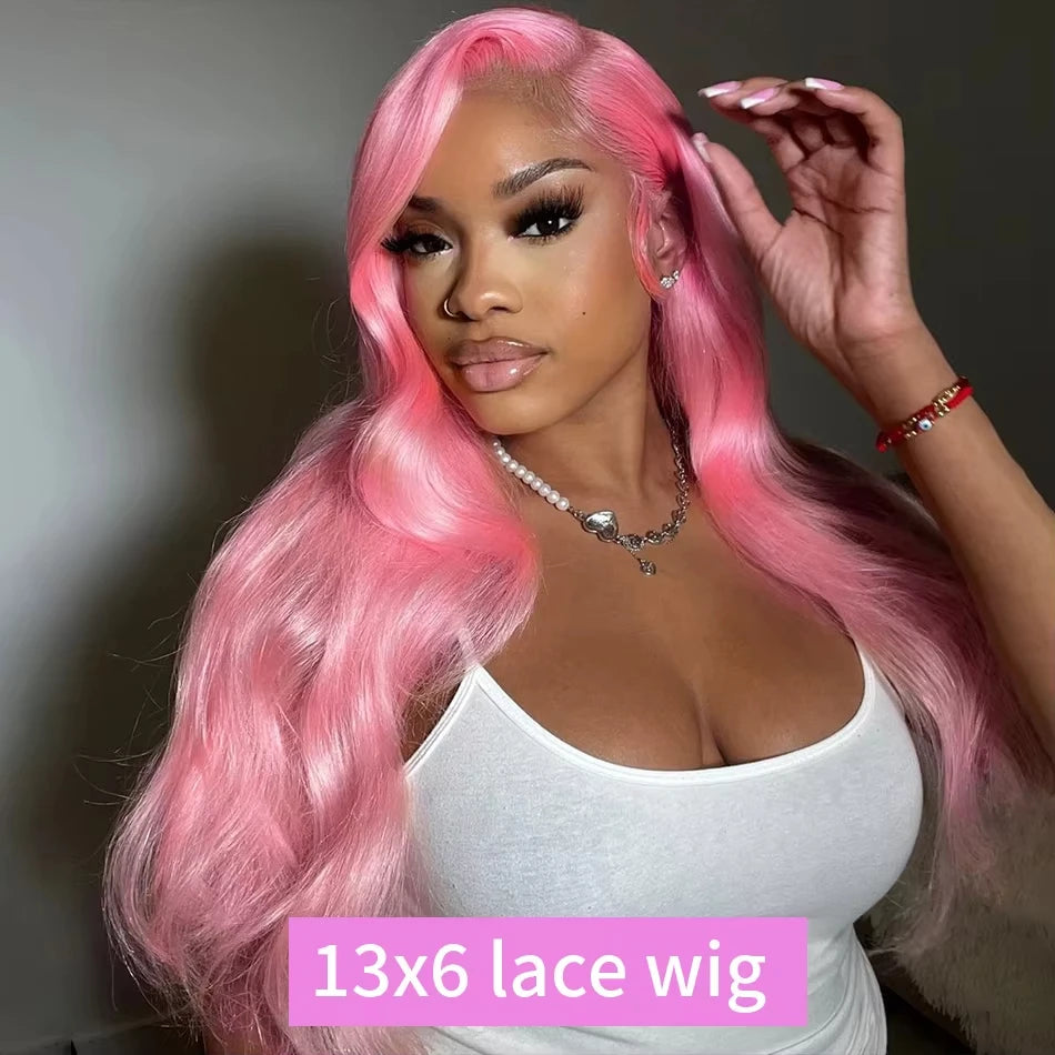 30 Inch Body Wave Pink 13x6 Hd Lace Frontal Human Hair Wig Light Pink