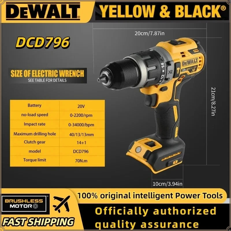 Dewalt DCD796 2000RPM Cordless Electric Drill Brushless Driver Adjustable Speed Impact Hand Drill Rechargeable Power Tools