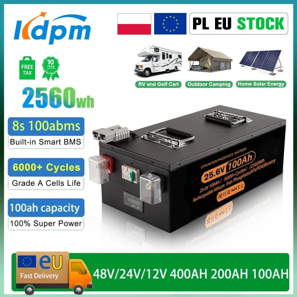 Brand New LiFePO4 12V 24V 48v 100ah 200ah 280ah 400Ah LiFePO4 Lithium Battery 100A BMS 6000+ cyclic for Inverter Solar RV No Tax
