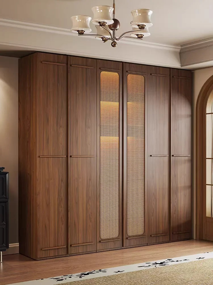 Any Size Custom Mid Century Walnut Sliding Wardrobe Honeycomb Aluminum Large Capacity Bedroom Zero Formaldehyde ENF Grade Organi