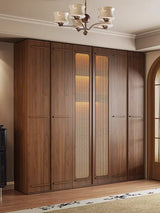 Any Size Custom Mid Century Walnut Sliding Wardrobe Honeycomb Aluminum Large Capacity Bedroom Zero Formaldehyde ENF Grade Organi
