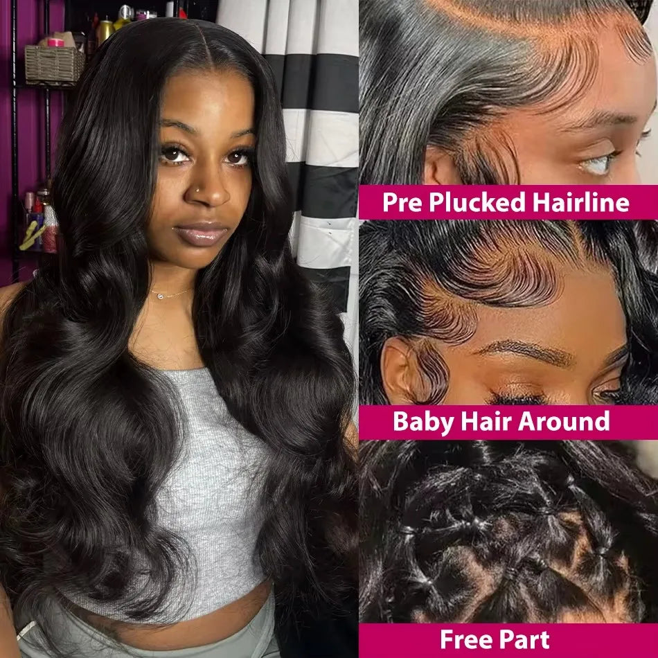 250 Density 46 Inch Body Waves 100% Human Hair 13x6 13x4 HD Transparent Lace Frontal Wig Pre Plucked Natural 360 Full Front Wigs
