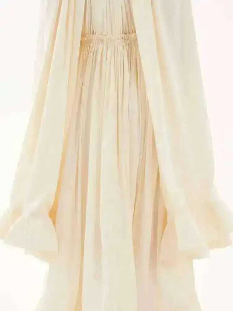 LGRQ Trendy Ruffles Irregular Dresses Women's Cloak Sleeves Spliced Lace Loose Pleat Dress Luxury Female Tide Summer New 19J4498