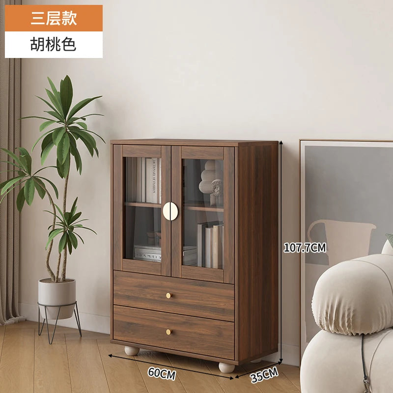 Nordic Solid Wood Bookshelf Modern Minimalist with Glass Doors Multi-layer Display Cabinet Storage Floor-standing Furniture FYBK