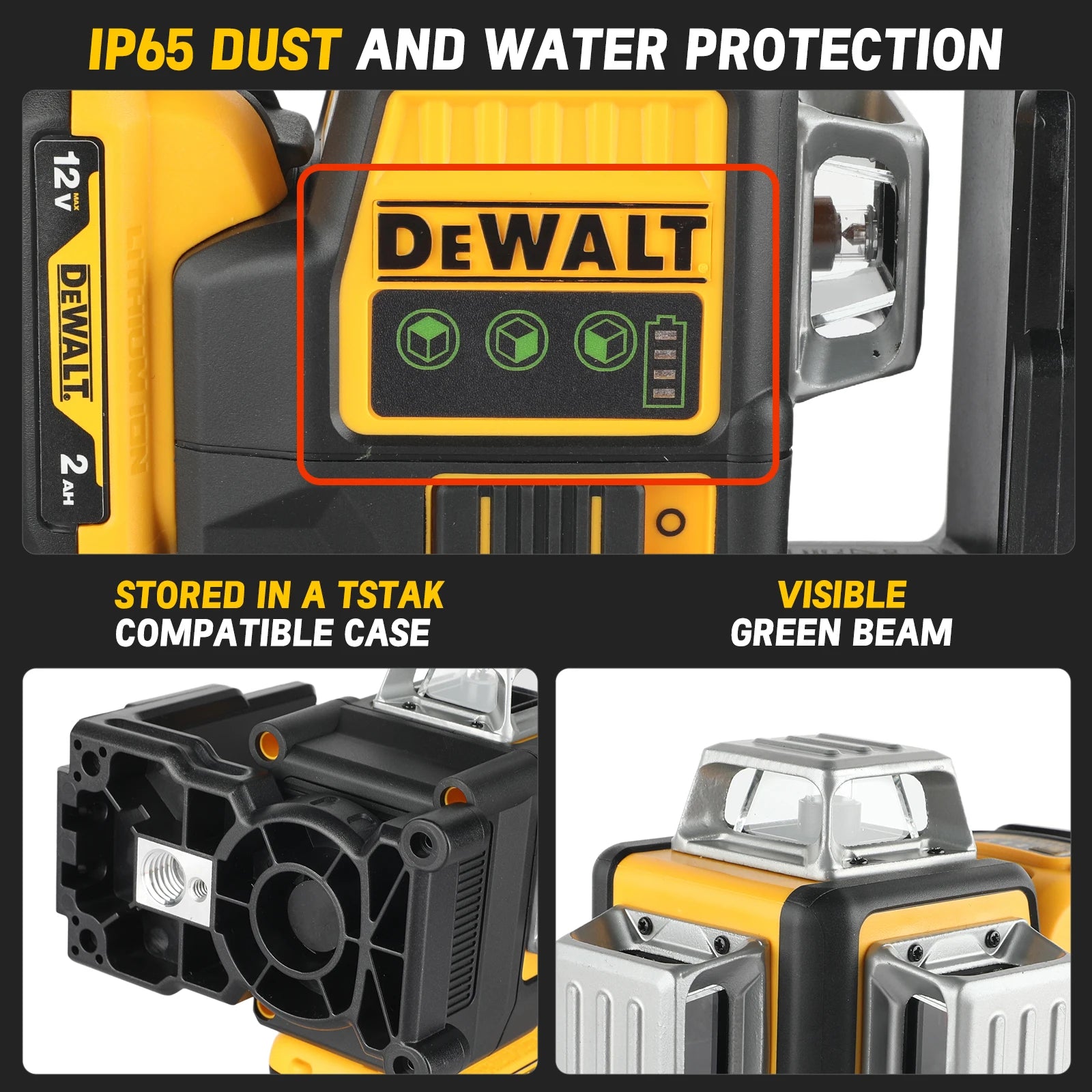 DEWALT 089 12-Line 3-Side 360° Green Laser Level 12V Strong Light