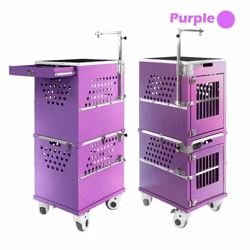 Stackable Lockable Aluminum Two Berth Double Decker Dog Show Cage Set Trolley Grooming Arm Drawer Button
