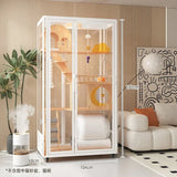 Villa Luxury Large Glass Cat Cabinet Solid Wood Cat House Home Indoor Cat Cage with Toilet
