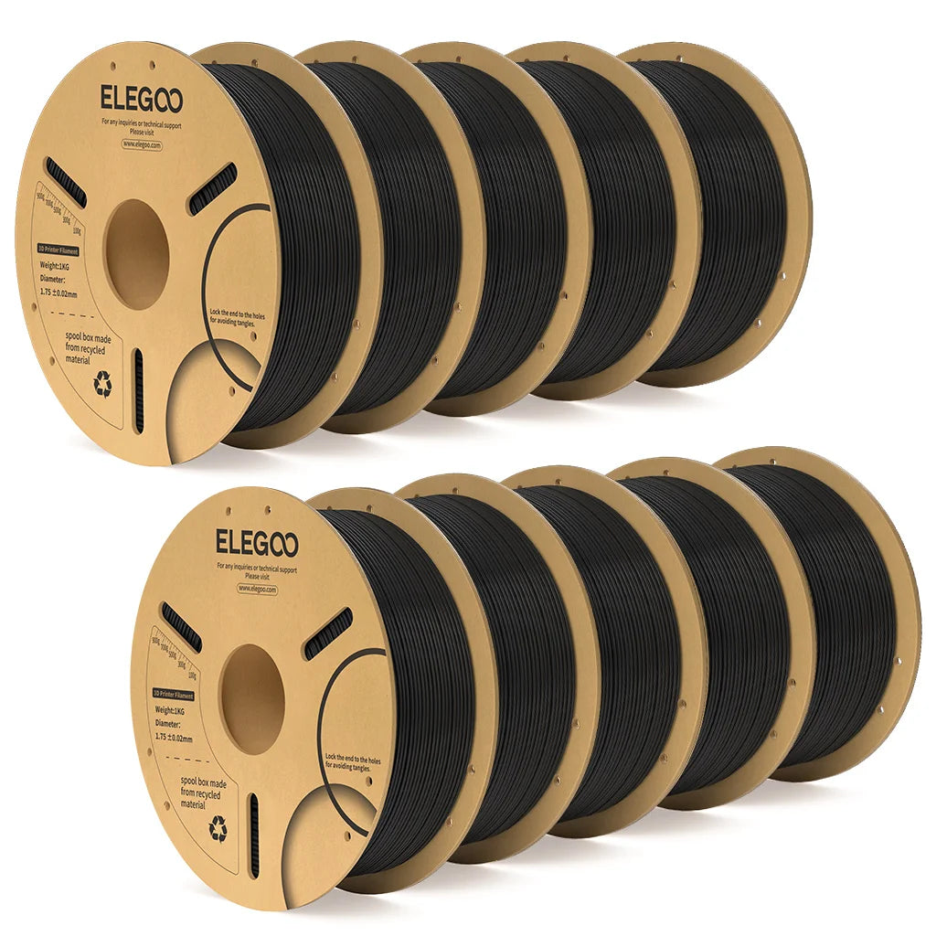 ELEGOO PLA Plus 10kg Filament 1.75mm Black 3D Printing Material Dimensional Accuracy +/- 0.02 mm Fits Most FDM 3D Printers