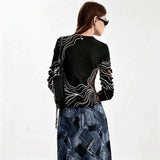 Spanish original single women's T-shirt elastic slim fit embroidered printed long sleeved new top