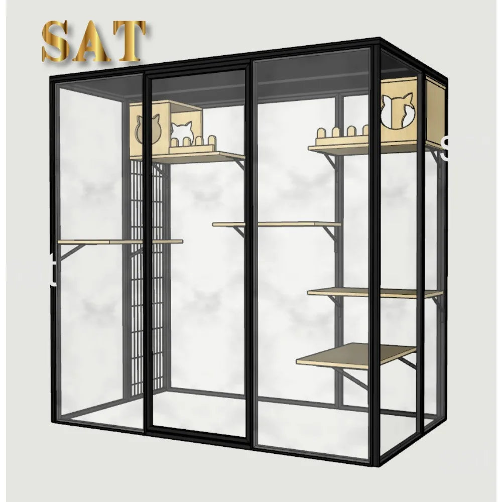 #Panoramic  Villa  House Household  Cage Solid Wood  Villa Large Indoor  Cabinet Luxury Glass Cat Room