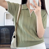 WinvyNee Summer Women's Cotton Polo Collar Short Sleeve T-Shirt Casual Cotton Tops Women Clothing Knitted Pullover A1092079A