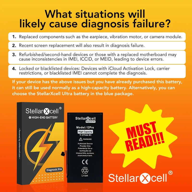 StellarXcell Diagnostic Battery No Unknown Parts No Pop Up Message for iPhone 12mini 13Pro Max 14Plus 15Pro Max With Free Tools