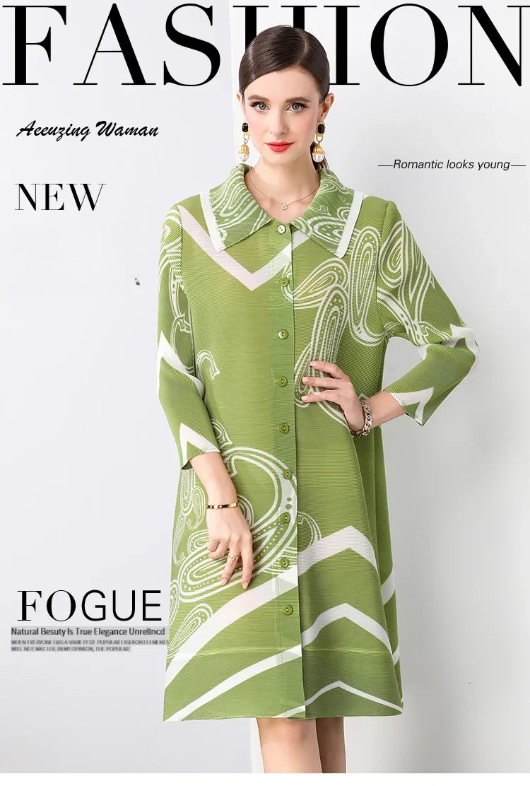 Miyake Pleated Dress Summer Fashion Loose Fit Long Sleeve Elegant Mid-Length Ideal for Covering Up and Relaxing Wear 2024