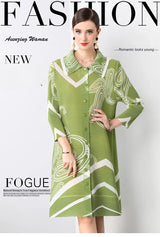 Miyake Pleated Dress Summer Fashion Loose Fit Long Sleeve Elegant Mid-Length Ideal for Covering Up and Relaxing Wear 2024