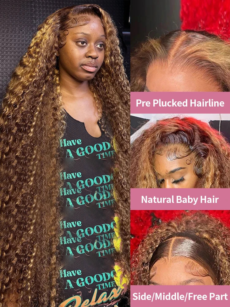 40 42 Inch Highlight Deep Wave 13x6 HD Lace Frontal Wig Human Hair Honey