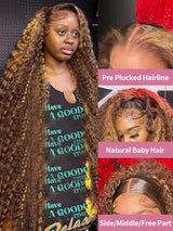 40 42 Inch Highlight Deep Wave 13x6 HD Lace Frontal Wig Human Hair Honey