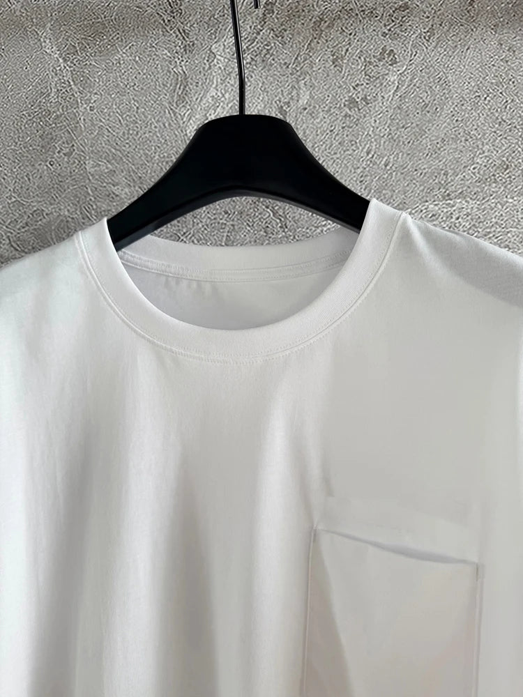 Summer Fashion Daily Casual White Color Cotton Simplicity T-Shirts Women's O-Neck Pocket Short Sleeve Loose Versatile Tops