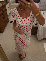 Chic Polka Dot Ruffle Trim Maxi Dress Women Elegant Sleeveless Square Neck Bodycon Maxi Dresses Lady Vacation Beach Robes 2026