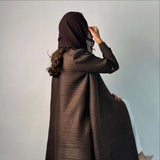Women's Fold Miyake Pleated Abaya Long Sleeve Print Foldable Collar Robe Cardigan Coat New Winter Fashion Original Design 2026