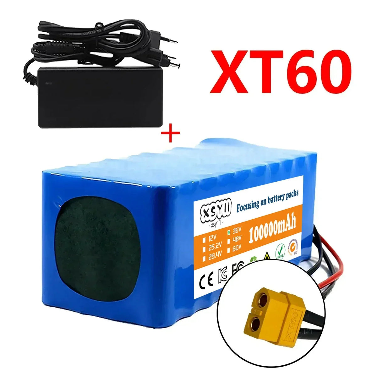 36V 42V 10S4P 100Ah 18650 High-Capacity Power 42V 750W Lithium Battery Pack for Electric Car Bicycle Scooter Belt 30A BMS