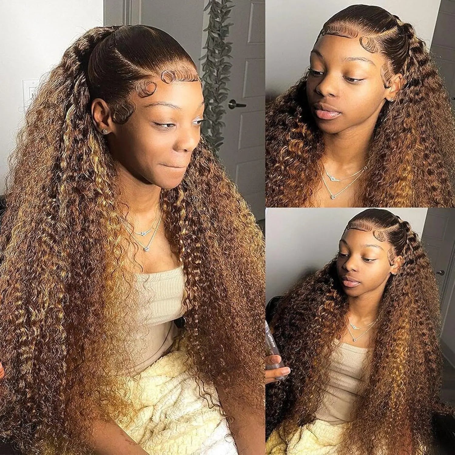 Blonde Highlight Ombre Curly Human Hair Wigs For Women Deep Wave Hd Transparent Wig Water Wave 13x4 13x6 Lace Frontal Wig Sale