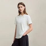 Amii Women's Polo Shirt 2026 Summer Asymmetric Placket Short Sleeve Tee Lapel Collar Casual Layering T-Shirt For Women 12622015