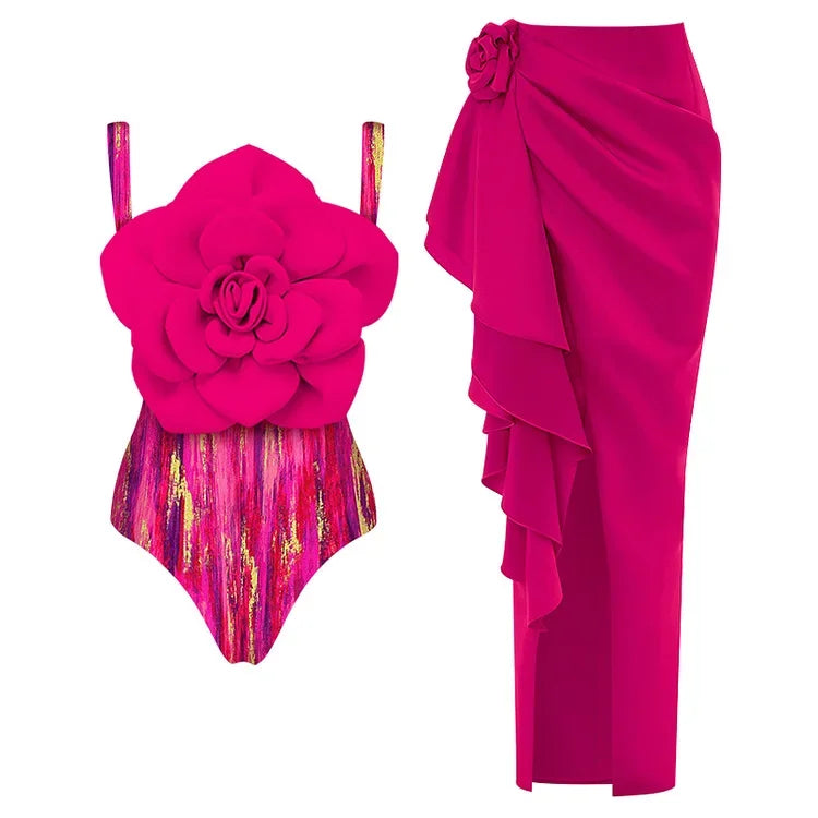 New butterfly decoration one-piece swimsuit set bikini