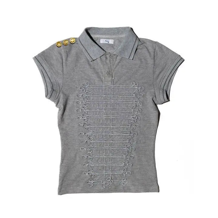 2026 Y2K Praying style palace gray three-dimensional embroidered Polo shirt for women/shorts summer slimming visual suit