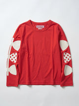 imakokoni red T-shirt for women in spring, pure cotton, forest style artistic printed long sleeved round neck top 265419
