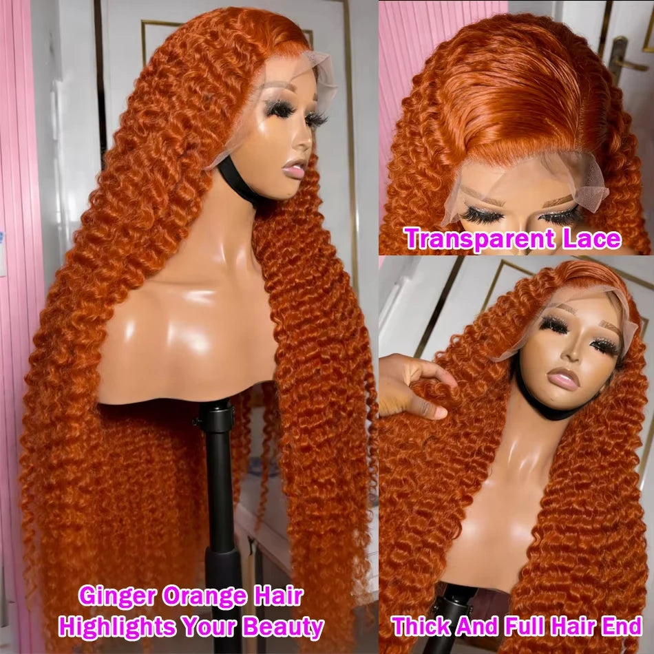 Orange Ginger Lace Front Wig Human Hair 13x6 Deep Wave Lace Front Wigs 36 32Inch Water Wave Human Hair Wig Pre Plucked Curly Wigs