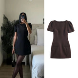 Women's Causal Puff Sleeve Party Dresses Elegant Solid Pockets A-line Slim Zipper Mini Dress Ladies Office Club Evening Outfit