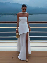 Brown Glitter Chiffon Tiered Maxi Dress Elegant One Shoulder Square Neck Flowy dresses 2026 Summer Formal Wedding Party gowns