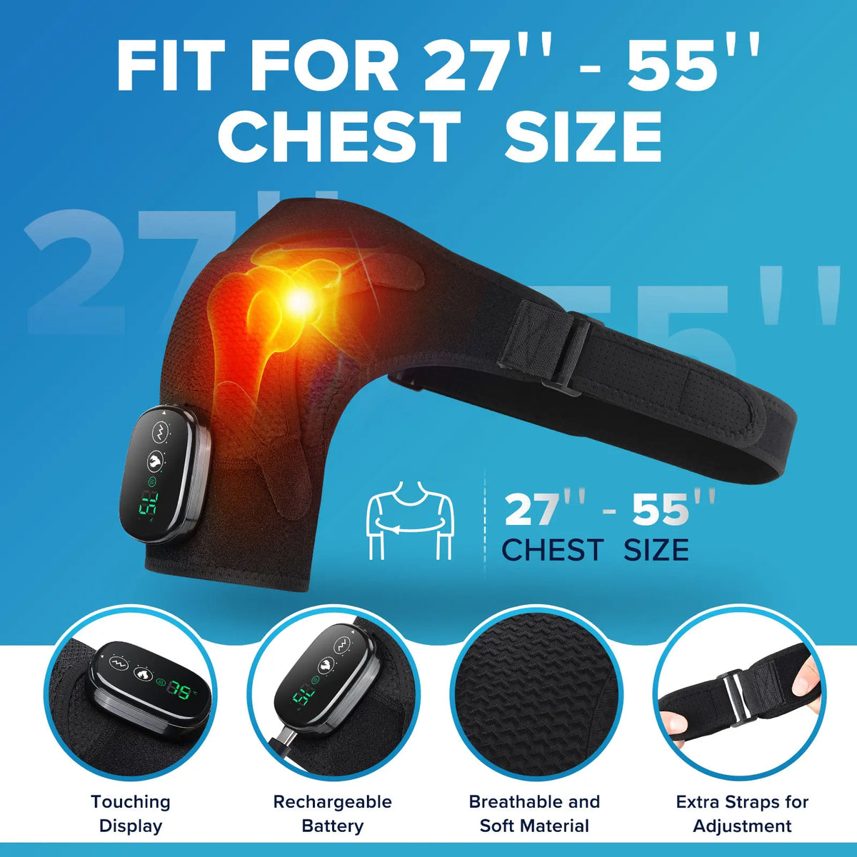 Adjustable Electric Heating Shoulder Massage Belt with LED Hot Compress Back Support Shawl for Relaxation