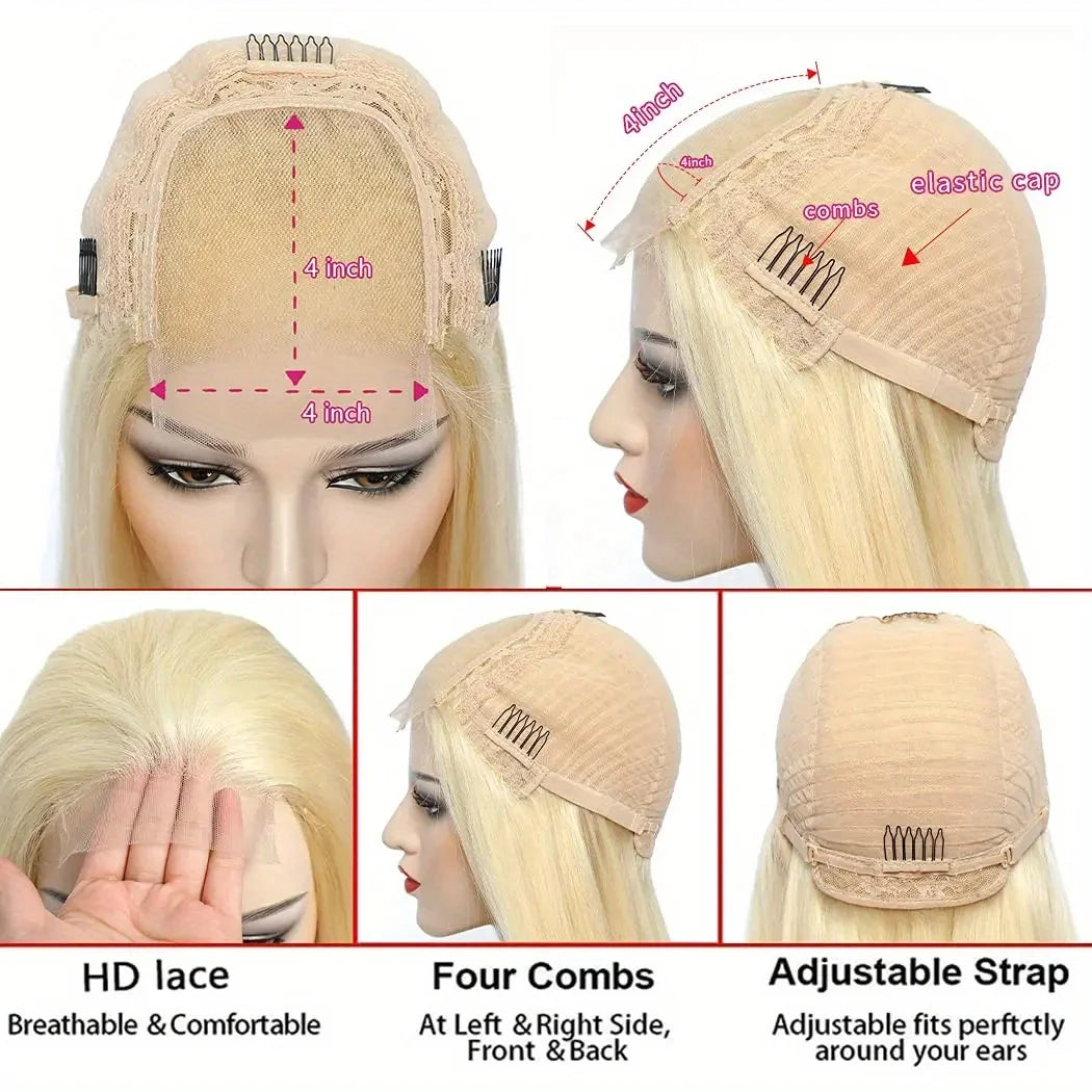 Blonde 613 Hd Lace Frontal Wig 13X6 Brazilian Straight Human Hair Wig 38Inch Transparent Lace Frontal Wig For Women 260 Density