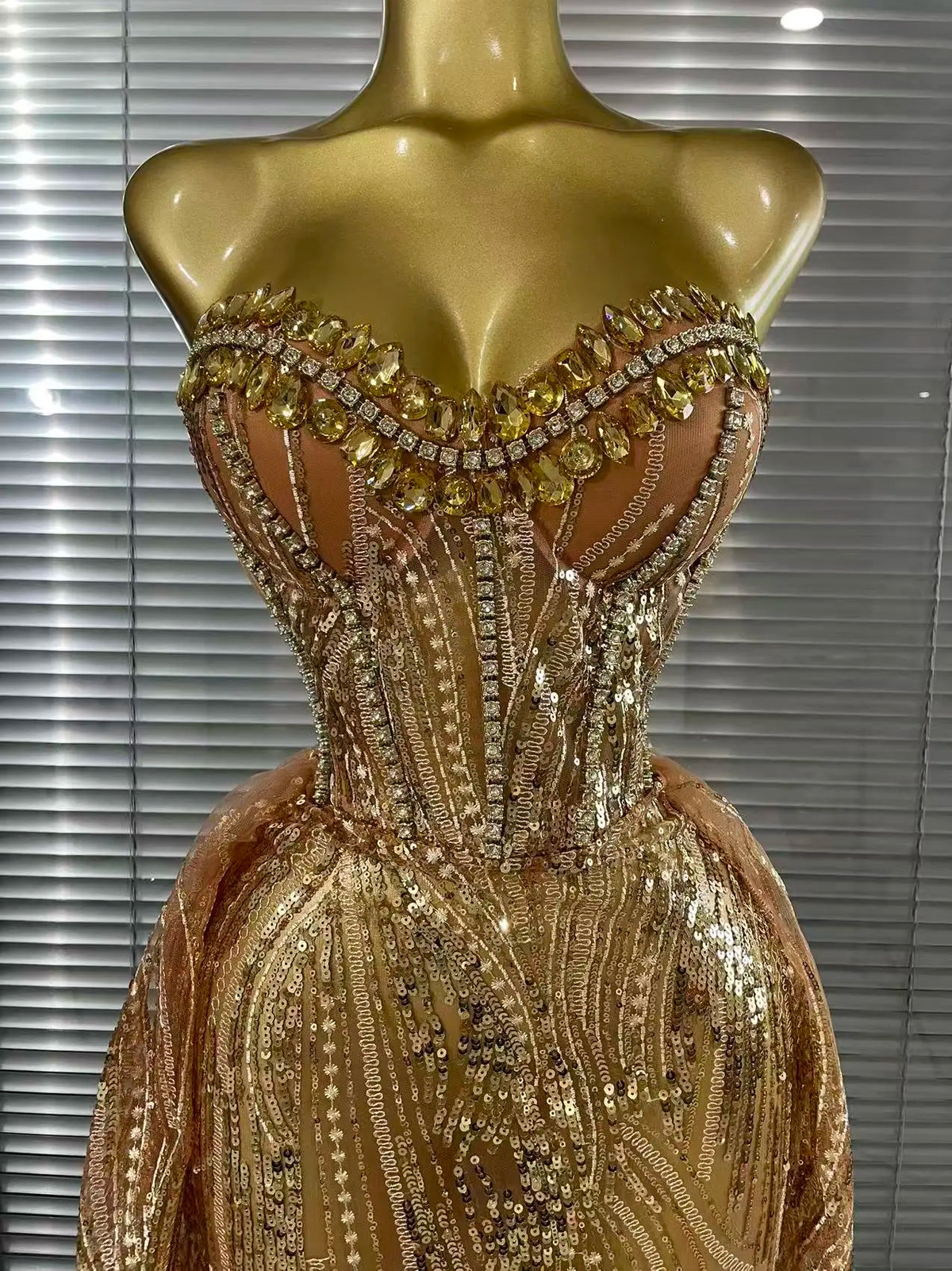 Women Sexy Strapless Mesh Crystal Maxi Dress See Through Party Singer Maxi Dress Stage Performance Costume