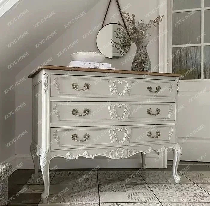 A  French cream wind solid wood storage cabinet household carved six chest cabinet