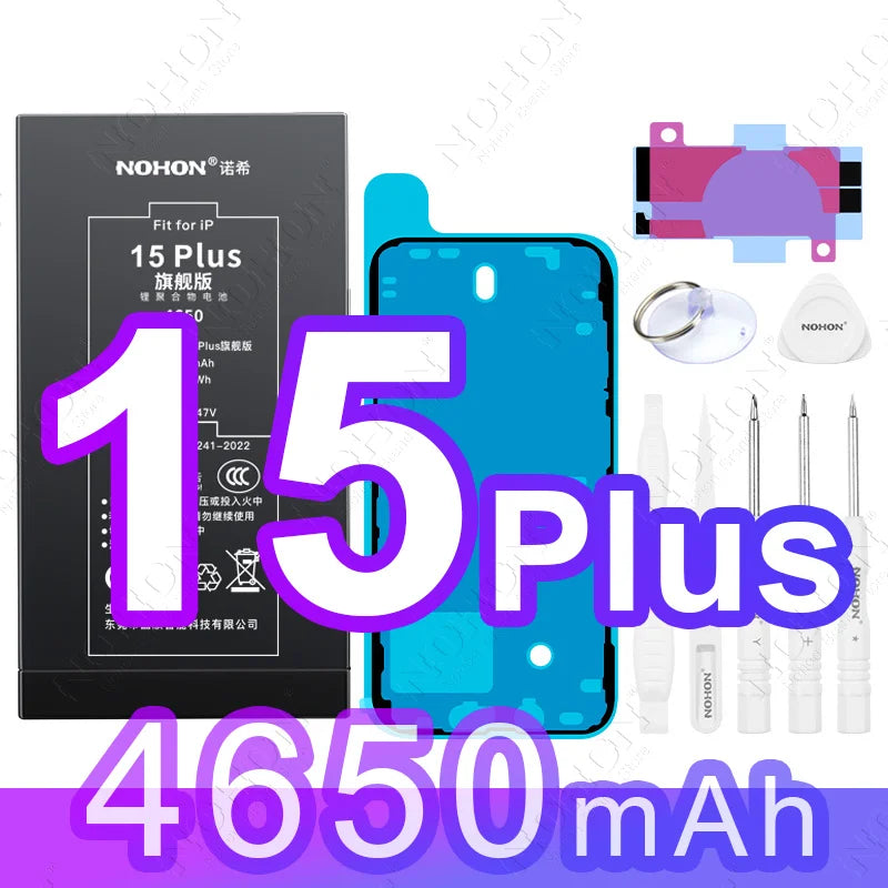 NOHON High Capacity Battery for iPhone 12 Pro Max 13 Mini 14 Plus 15 16 0 Cycle Replacement Li-ion Polymer Bateria with Tools