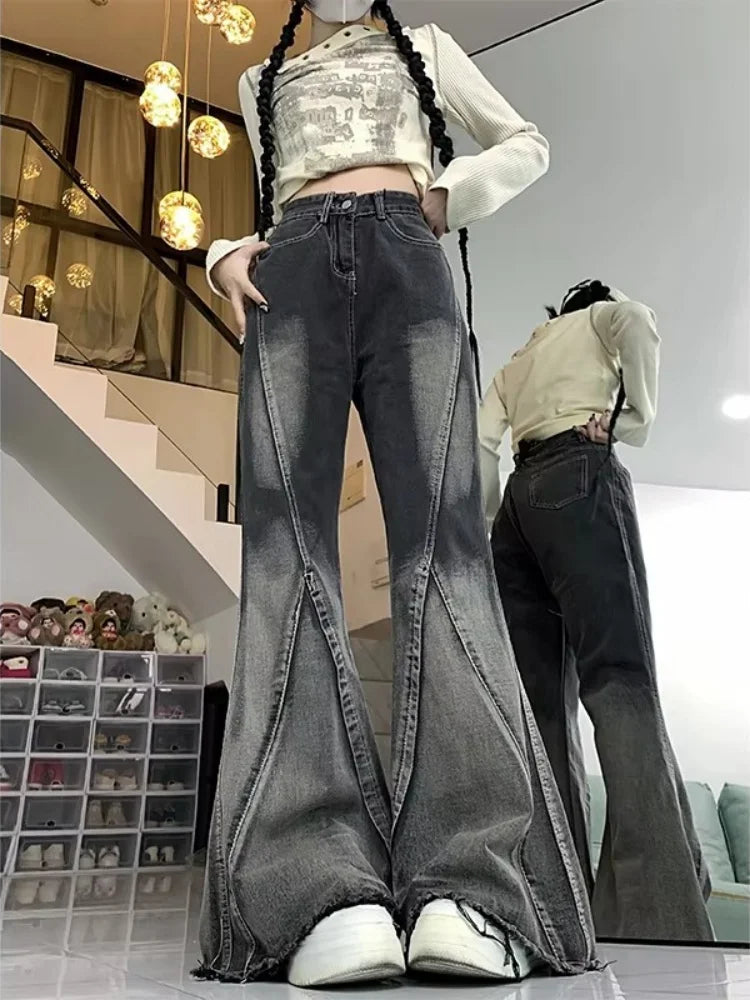 2023 Women Black Gothic Jeans Harajuku Y2k 90s Aesthetic Vintage Fashion Denim Trousers 2000s Wide Jean Pants Trashy Emo Clothes