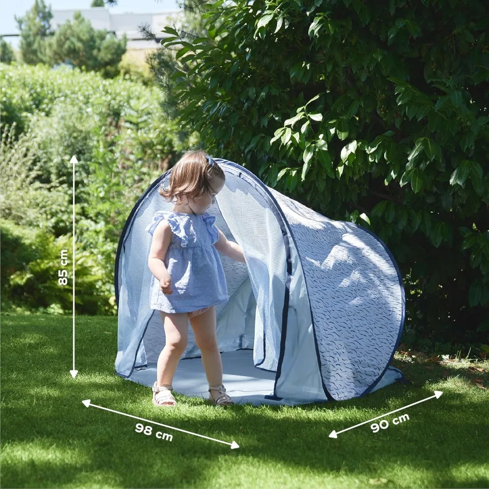 UPF 50+ Pop Up Beach Tent with Sun Protection, Easy Setup & Transport, Blue Waves