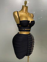 2025 New Arrival High Quality Women Sexy Bandage Tops Fashion Pencil Skirts Set Nightclub Party Celebrate Women's Set