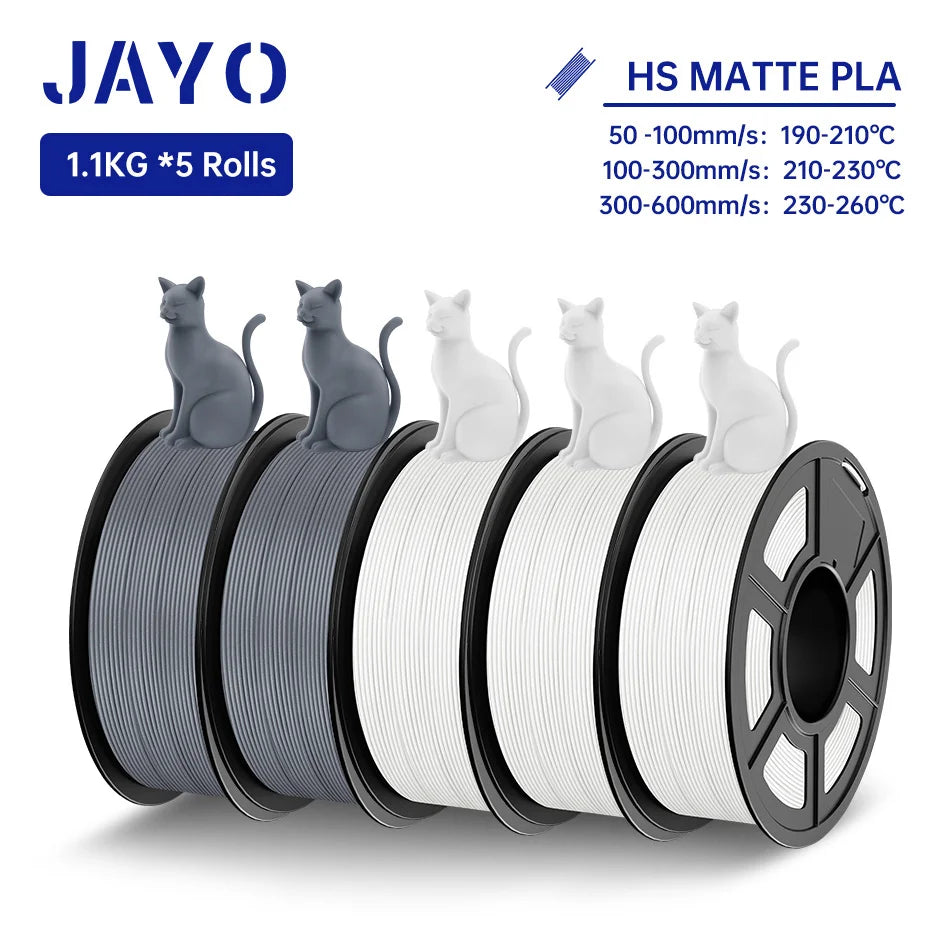 JAYO PLA Classic 3D Filament 1.75mm High Speed Matte PLA 3D Printer Filament Neatly Wound 3D Printing Materials 5Rolls/set