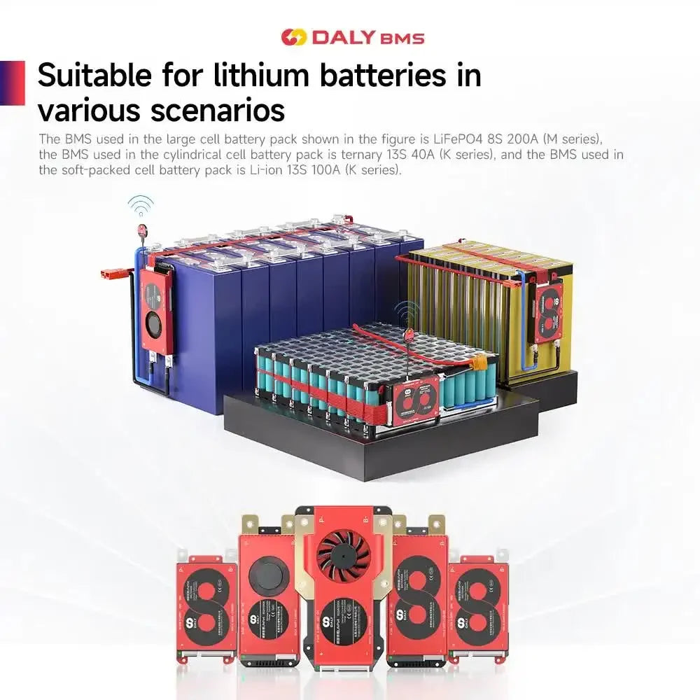 Daly Smart BMS LiFePo4 Li-Ion 18650 Battery 16S 48V BMS 3S 8S 12S 24S 12V 24V 36V 60V 30A 60A 80A 100A 150A 200A 250A 500A